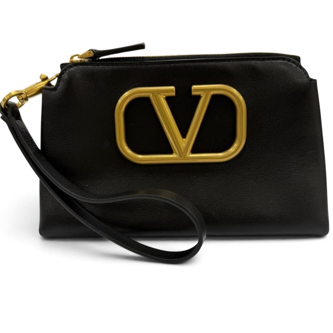 VALENTINO XW2P0X38ZXL V-logo Leather Zip-Up Cosmetic Pouch, Black with Gold Hardware, Made in Italy,: --- Catalog ---Category: SizeSize (HxWxD): 12cm x 20cm x 7cm / 4.72'' x 7.87'' x 2.75''Category: DesignType: PouchColor: BlackGender: WomenMaterial: Leather Hardware Color: GoldCategory: GeneralMPN: X