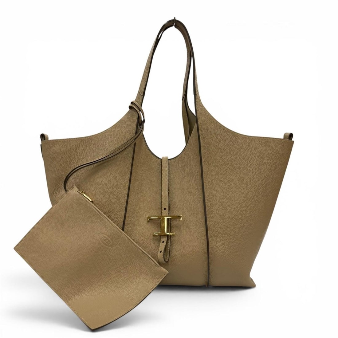 Tod's TOD’S T-Timeless Small Tote Bag, Leather, with Pouch, Handbag, Beige, Made in Italy, Women's (1 of 14)