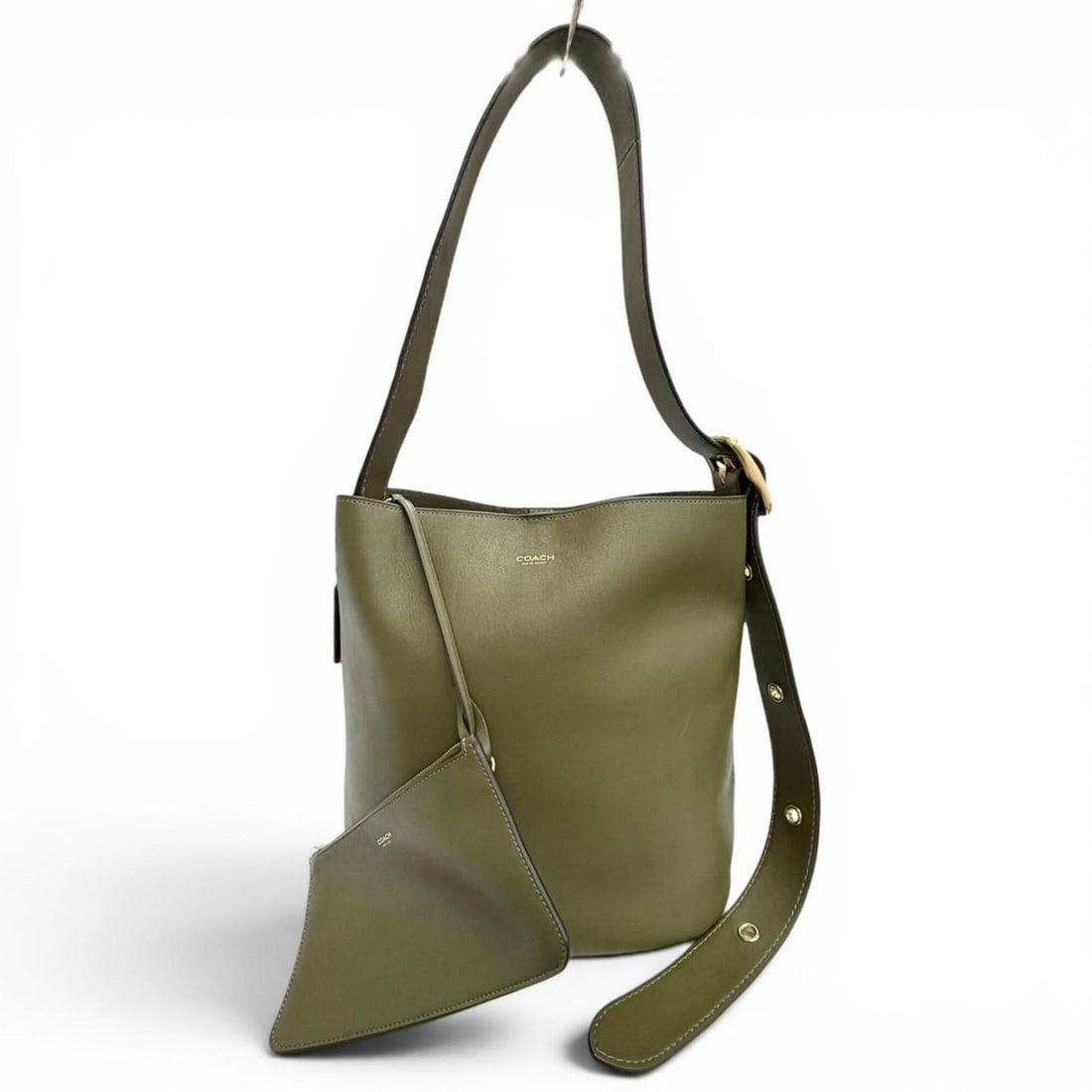 COACH CCC23 Bleeker Bucket Bag with Pouch, Natural Grain Leather Shoulder Bag, Khaki, Women's, Dust: --- Catalog ---Category: SizeSize (HxWxD): 29cm x 27.5cm x 16cm / 11.41'' x 10.82'' x 6.29''Category: DesignType: Pouch, Shoulder bagColor: KhakiGender: WomenMaterial: Leather Category: GeneralMPN: CC