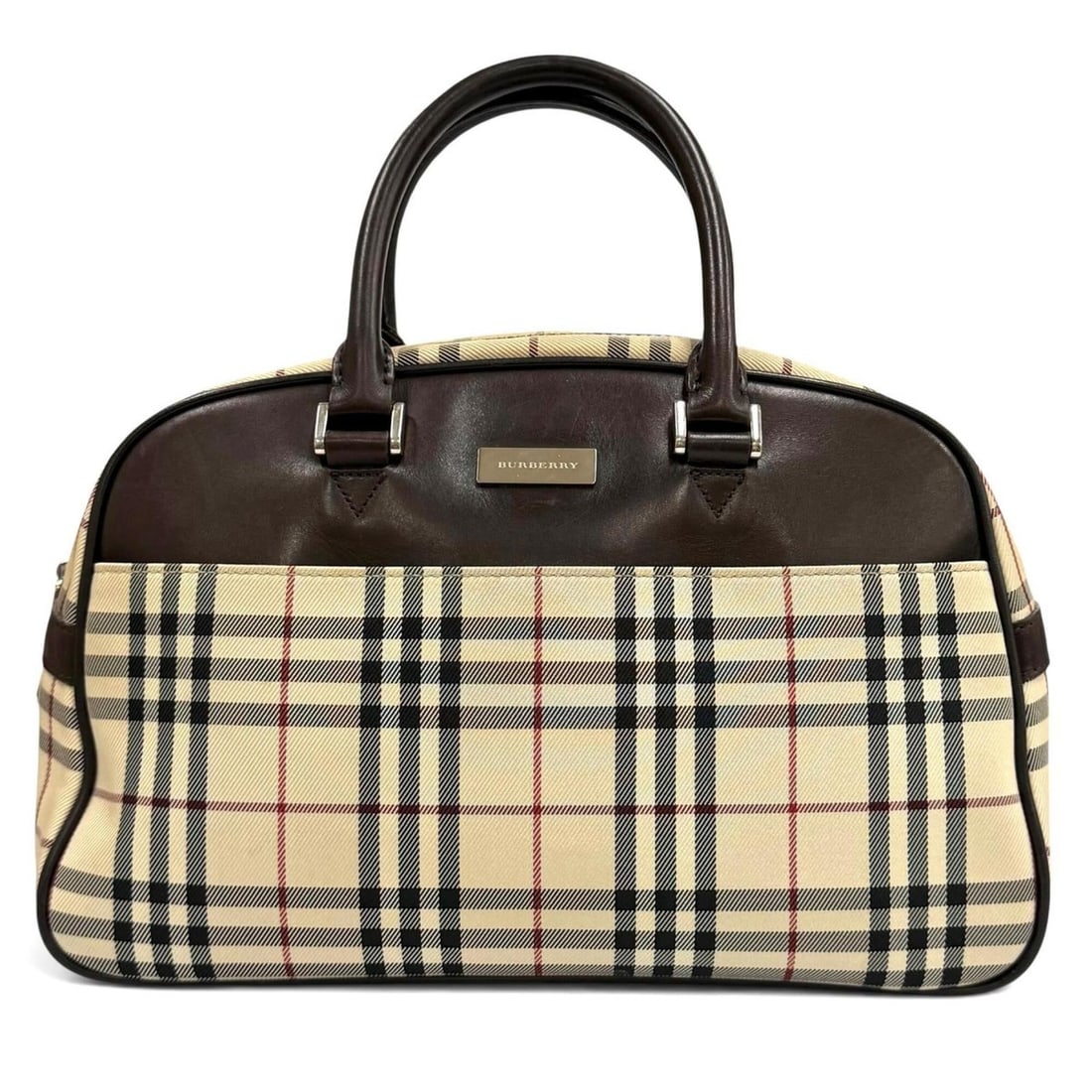 BURBERRY Vintage Nova Check Leather Duffle Bag/Handbag with Logo Plate - Beige/Brown Women's: --- Catalog ---Category: SizeSize (HxWxD): 22cm x 36cm x 14cm / 8.66'' x 14.17'' x 5.51''Category: DesignType: HandbagColor: Beige, BrownGender: WomenMaterial: Leather Category: GeneralBrand: Burberry