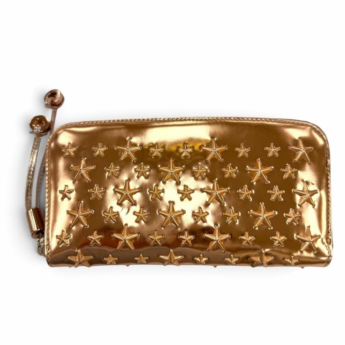 JIMMY CHOO Leather Star Studded Round Zip Long Wallet, Tea Rose Metallic, Made in Italy, Women's,: --- Catalog ---Category: SizeSize (HxWxD): 10cm x 19cm / 3.93'' x 7.48''Category: DesignType: Long wallet (bi-fold)Color: MetallicGender: WomenMaterial: Leather Category: GeneralBrand: Jimmy ChooCount