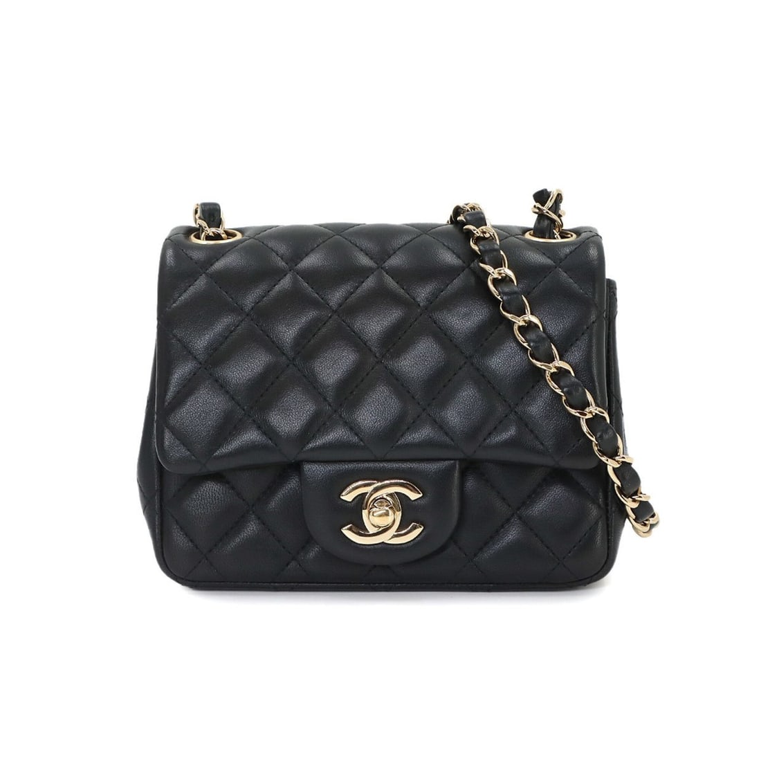 Chanel Mini Matelasse Chain Shoulder Handbag, Lambskin, Black, A01115, Gold Hardware.: --- Catalog ---Category: SizeSize (HxWxD): 12.5cm x 16cm x 7.5cm / 4.92'' x 6.29'' x 2.95''Category: DesignType: Handbag, Shoulder bagColor: BlackGender: WomenMaterial: Leather Hardware Color: GoldLea