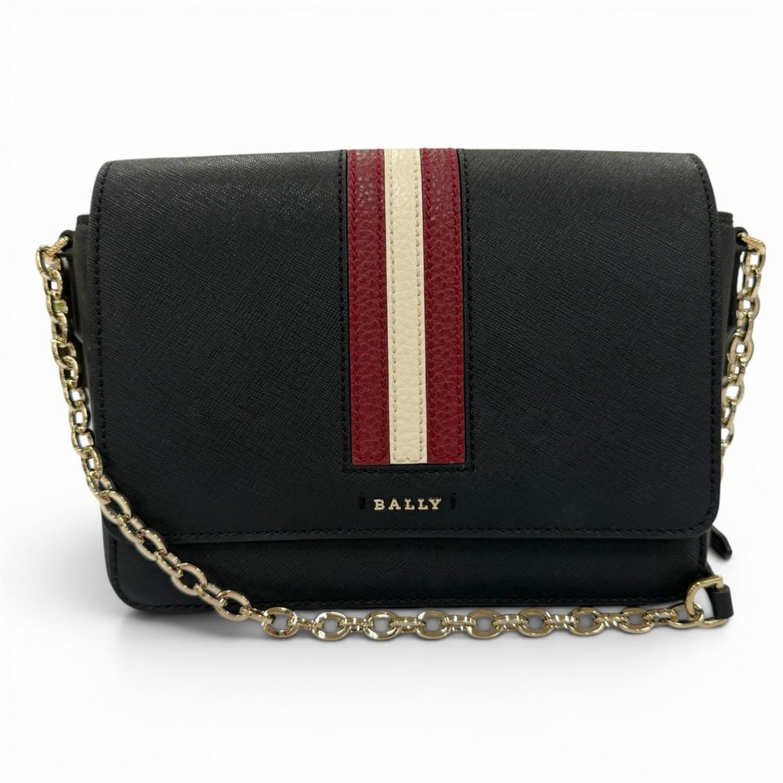 BALLY Seliah Leather Chain Shoulder Bag with Logo Hardware, Black Gold Women's: --- Catalog ---Category: SizeSize (HxWxD): 15cm x 19cm x 6.2cm / 5.9'' x 7.48'' x 2.44''Category: DesignType: Shoulder bagColor: BlackGender: WomenMaterial: Leather Hardware Color: GoldCategory: Gener