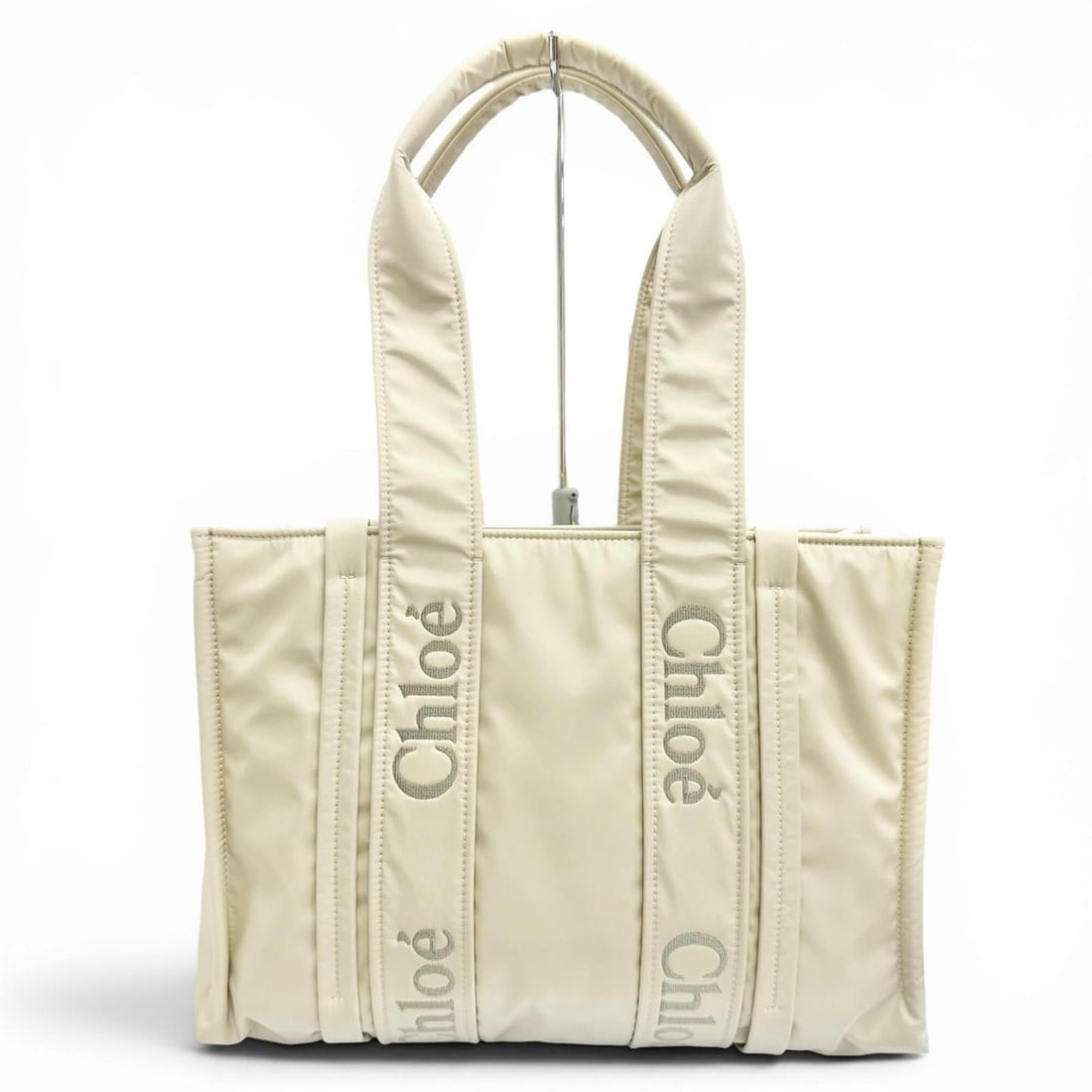 Chloé Chloe CHC23WS383L4122M WOODY Medium Tote Bag, Light Beige, Made in Italy, Women's, with Dust (1 of 13)