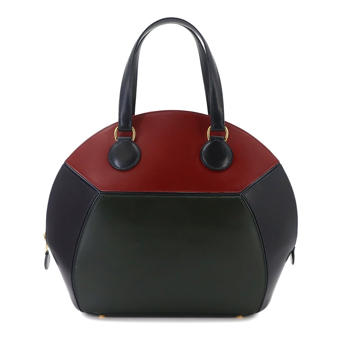 Hermes Ile de Shiki Handbag, Box Calf Leather, Rouge H, Blue Indigo Green, ?W Stamp, Made in 1993,: --- Catalog ---Category: SizeSize (HxWxD): 29cm x 25.5cm x 8.5cm / 11.41'' x 10.03'' x 3.34''Category: DesignType: HandbagColor: Blue indigo, Green, Rouge HGender: WomenMaterial: Box calf leather Hard