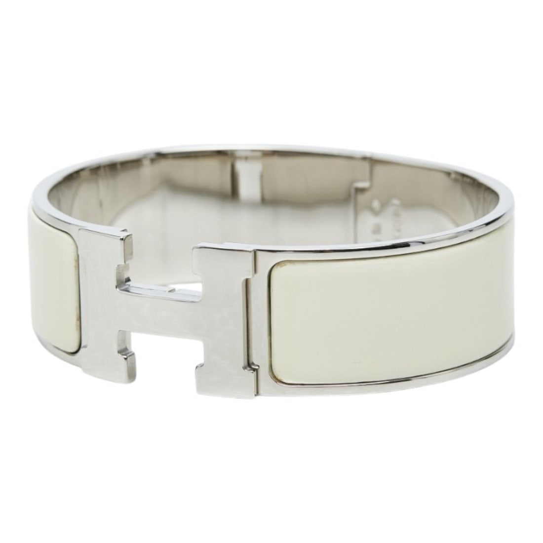 Hermes Clic Clac GM Enamel Bracelet Bangle Silver White Metal Women's HERMES (1 of 9)