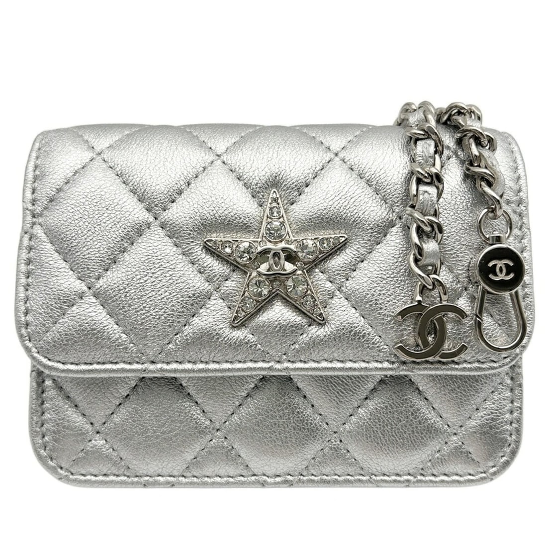 Chanel Matelassé Bag, Coco Mark Chain Shoulder Star Design, Silver Metallic (1 of 18)