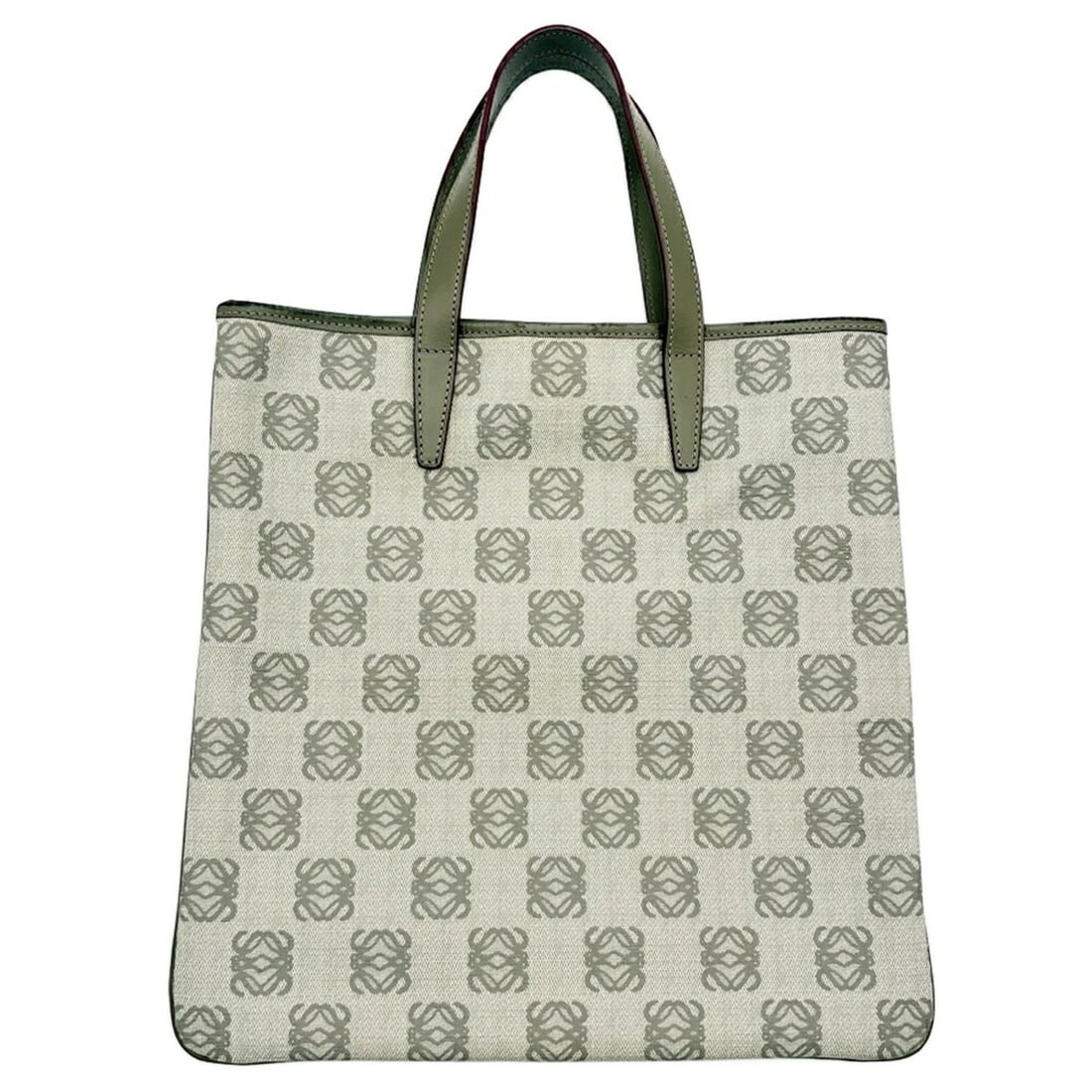 Loewe Anagram Tote Bag, PVC Leather, Gray/Khaki, Jacquard Handbag, Flat.: --- Catalog ---Category: SizeHandle Drop: 13.00cm / 5.12''Size (HxWxD): 32cm x 33cm x 1cm / 12.59'' x 12.99'' x 0.39''Category: DesignType: Handbag, Tote bagColor: Gray khakiGender: WomenMaterial: Lea