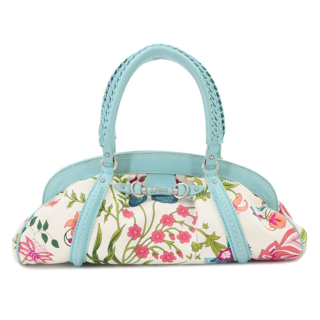 Christian Dior floral print handbag, canvas and leather, multicolor, silver hardware.: --- Catalog ---Category: SizeSize (HxWxD): 14cm x 33.5cm x 14cm / 5.51'' x 13.18'' x 5.51''Category: DesignType: HandbagColor: Multi-colorGender: WomenMaterial: Canvas , Leather Hardware Color: Silver