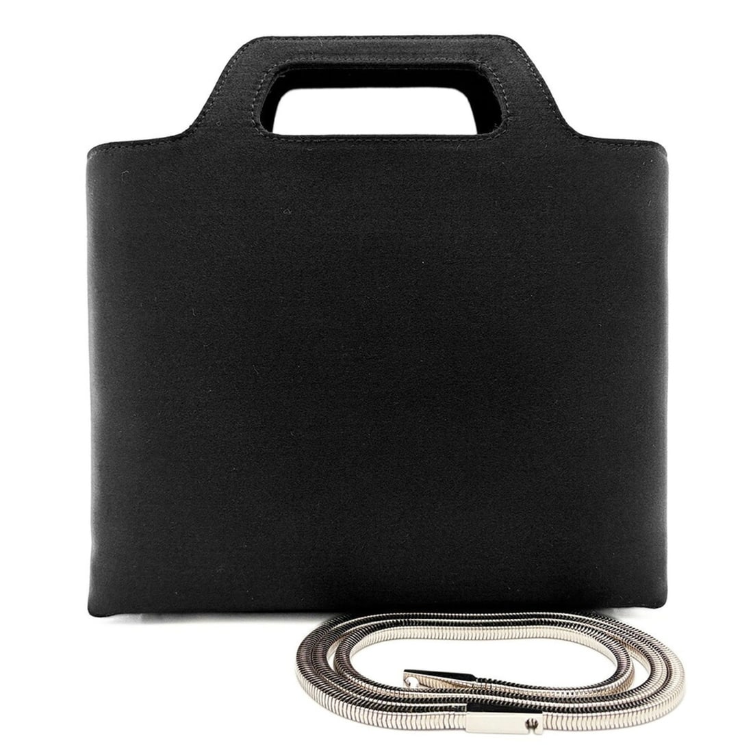 Salvatore Ferragamo Mini Shoulder Bag, 2-way, BW-21 0234, Satin Nylon, Black: --- Catalog ---Category: SizeSize (HxWxD): 16cm x 20cm x 7.5cm / 6.29'' x 7.87'' x 2.95''Strap Length: 83cm / 32.67''Category: DesignType: Shoulder bagColor: BlackGender: WomenMaterial: Satin Category