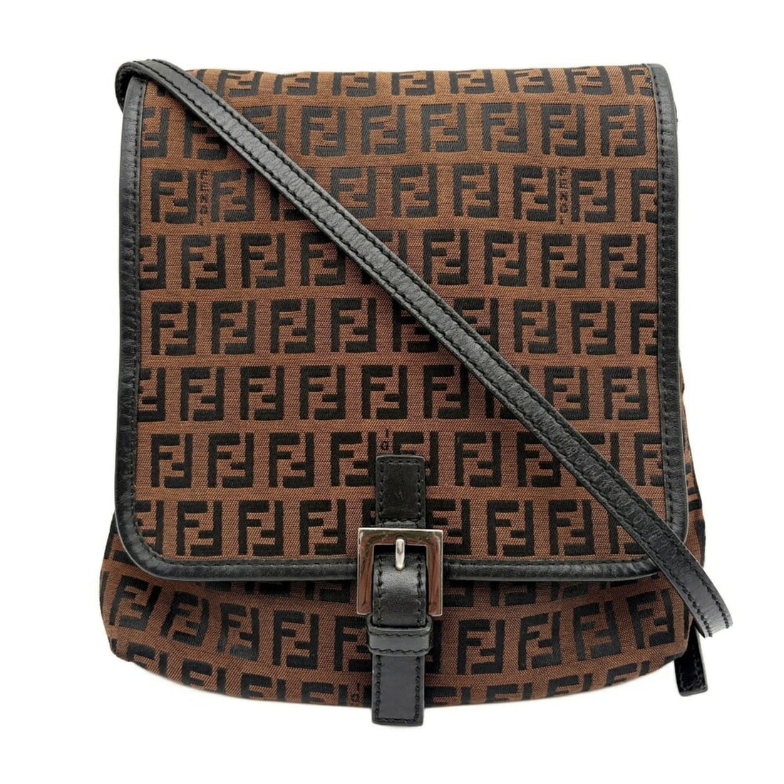 Fendi Zucca Bag Shoulder 8BT052 Canvas Leather Brown Black: --- Catalog ---Category: SizeSize (HxWxD): 23cm x 21cm x 5cm / 9.05'' x 8.26'' x 1.96''Strap Length: 128cm / 50.39''Category: DesignType: Shoulder bagColor: Black, BrownGender: WomenMaterial: Canvas ,