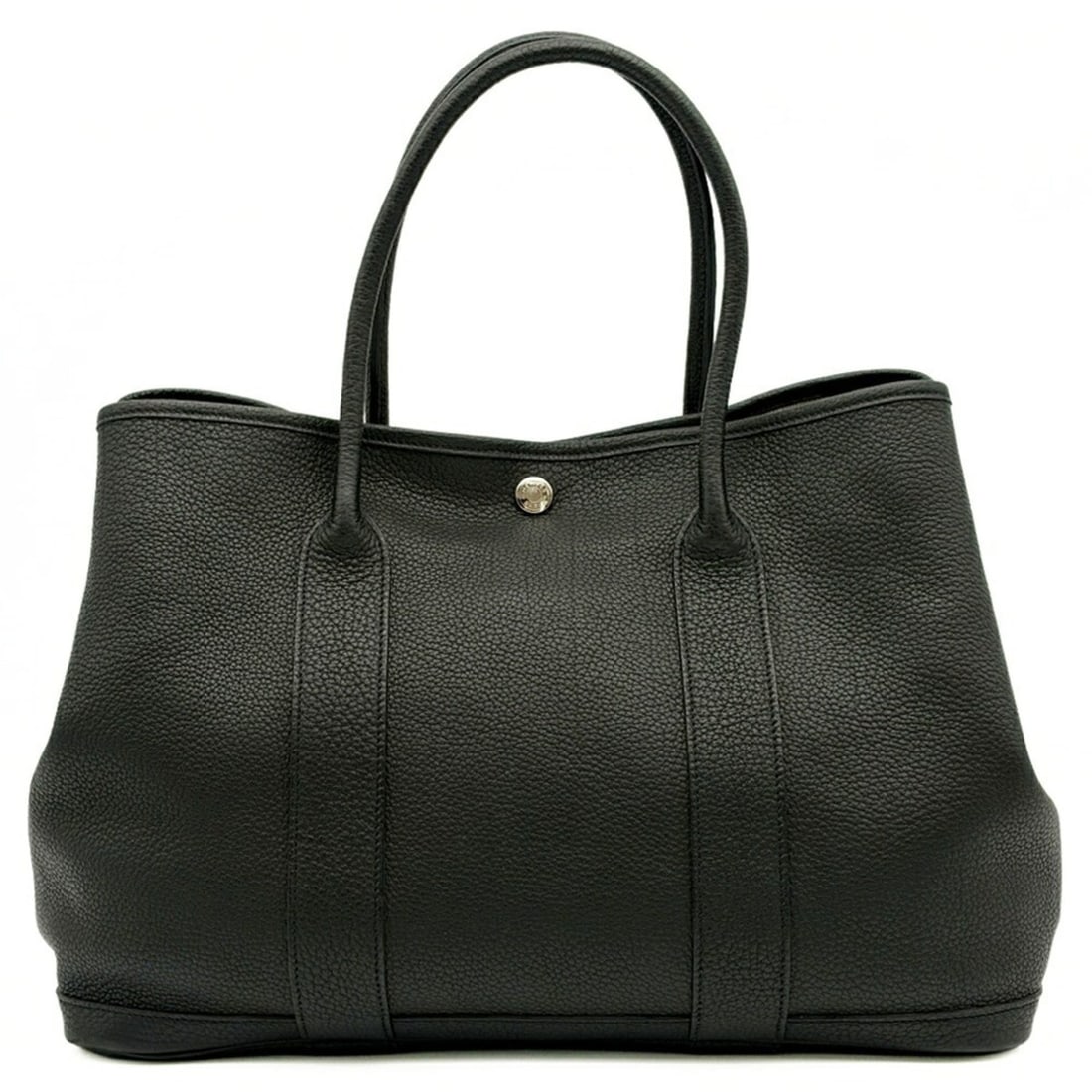 Hermes Garden PM Tote Bag, Togo Leather, Black Calfskin, ?L Stamp: --- Catalog ---Category: SizeHandle Drop: 14.50cm / 5.71''Size (HxWxD): 26cm x 36cm x 18cm / 10.23'' x 14.17'' x 7.08''Category: DesignType: Tote bagColor: BlackGender: WomenMaterial: Togo leather Cat