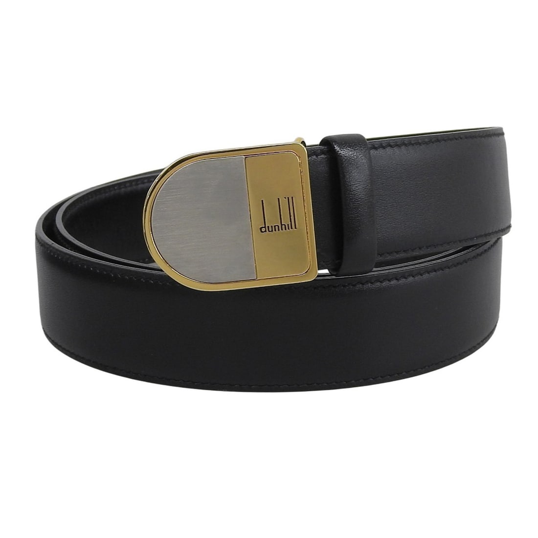 Dunhill logo buckle leather belt, black with gold hardware, size 36 (approx. 90cm), made in Italy,: --- Catalog ---Category: SizeLength: 85cm - 95cm / 33.46'' - 37.4''Category: DesignType: Standard beltColor: BlackGender: MenMaterial (Strap): Leather Category: GeneralBrand: DunhillCountry of Origin:
