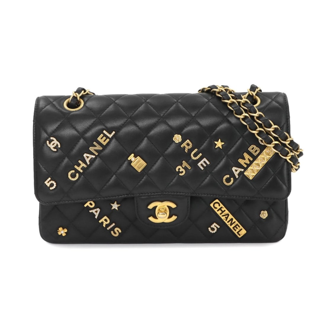 Chanel Matelasse 25 Chain Shoulder Handbag, Lambskin, Black, A01112, Gold Hardware, Icon Bag: --- Catalog ---Category: SizeSize (HxWxD): 15cm x 25.5cm x 6cm / 5.9'' x 10.03'' x 2.36''Category: DesignType: Handbag, Shoulder bagColor: BlackGender: WomenMaterial: Leather Hardware Color: GoldLeath