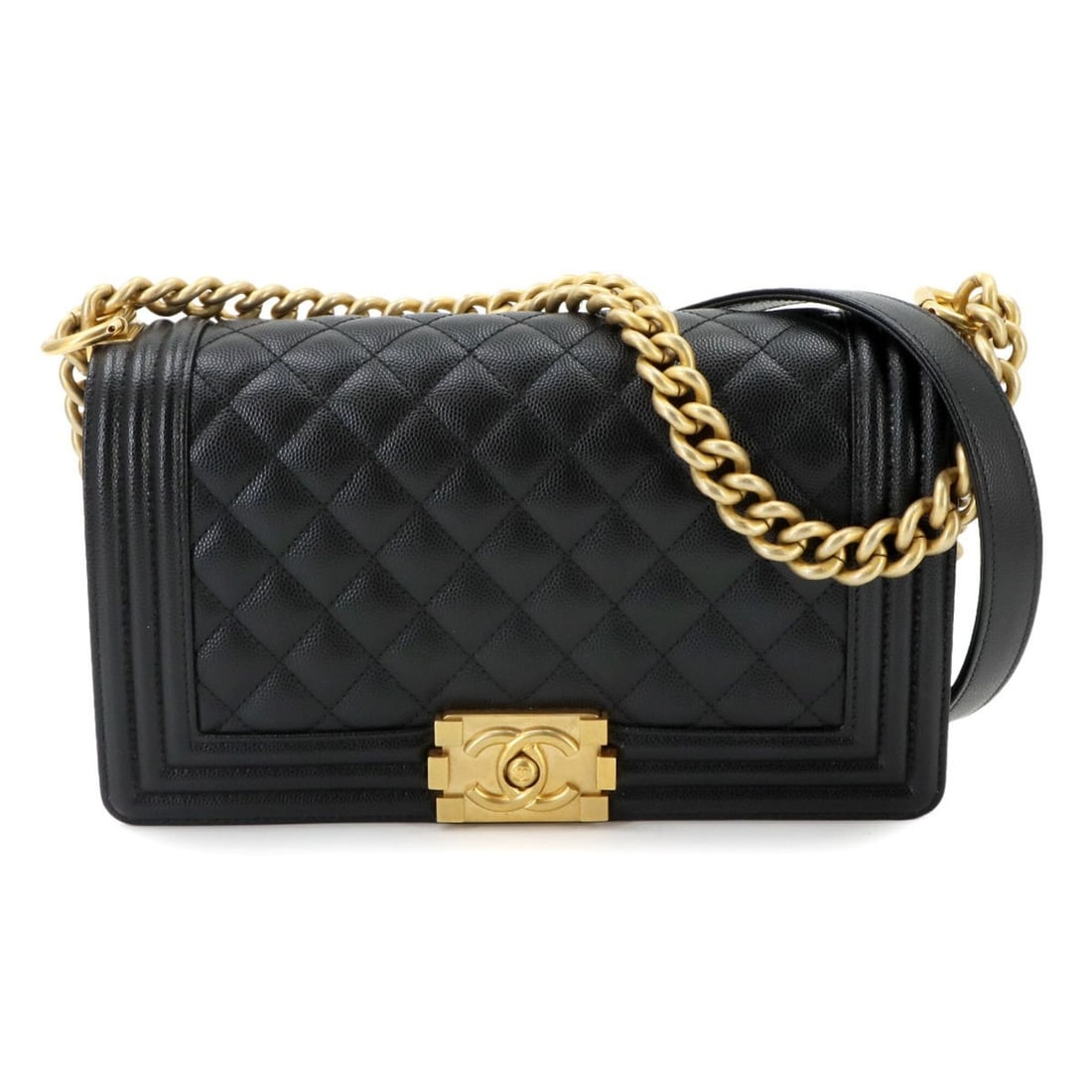Chanel Boy Chain Shoulder Handbag, Caviar Leather, Black, A67086, Gold Hardware, BOY CHANEL Bag (1 of 17)