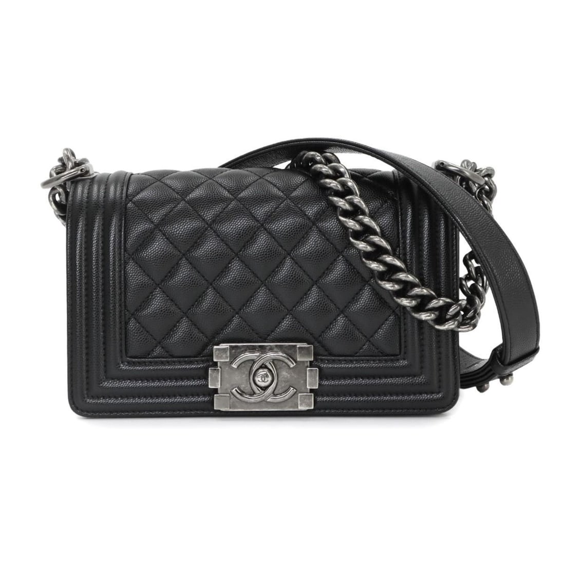 Chanel Boy Small Chain Shoulder Handbag, Caviar Leather, Black, A67085, Silver Hardware (1 of 10)