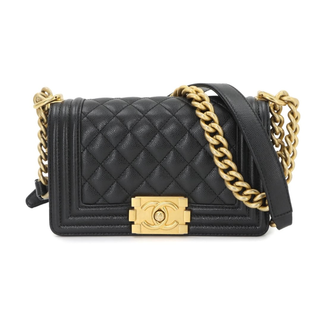 Chanel Boy Small Chain Shoulder Handbag, Caviar Leather, Black, A67085, Gold Hardware: --- Catalog ---Category: SizeSize (HxWxD): 12cm x 20cm x 7cm / 4.72'' x 7.87'' x 2.75''Category: DesignType: Handbag, Shoulder bagColor: BlackGender: WomenMaterial: Grained Calfskin Hardware Color: Go
