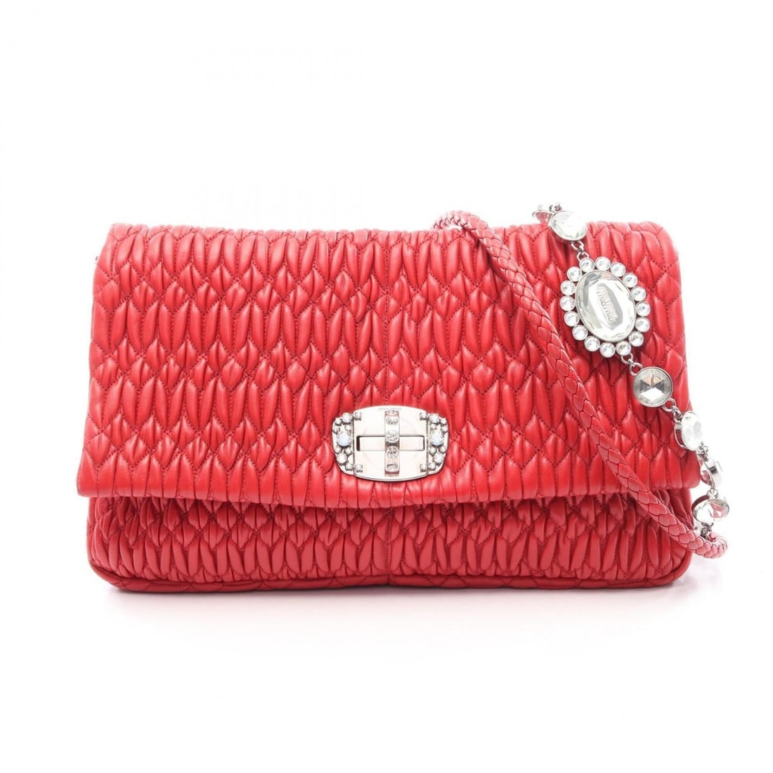Miu Miu Miu Matelassé Nappa Crystal 2-Way Shoulder Bag/Handbag Leather Women's Red: --- Catalog ---Category: SizeSize (HxWxD): 21cm x 34cm x 2.5cm / 8.26'' x 13.38'' x 0.98''Category: DesignType: Handbag, Shoulder bagColor: Red colorGender: WomenMaterial: Leather Category: GeneralLin