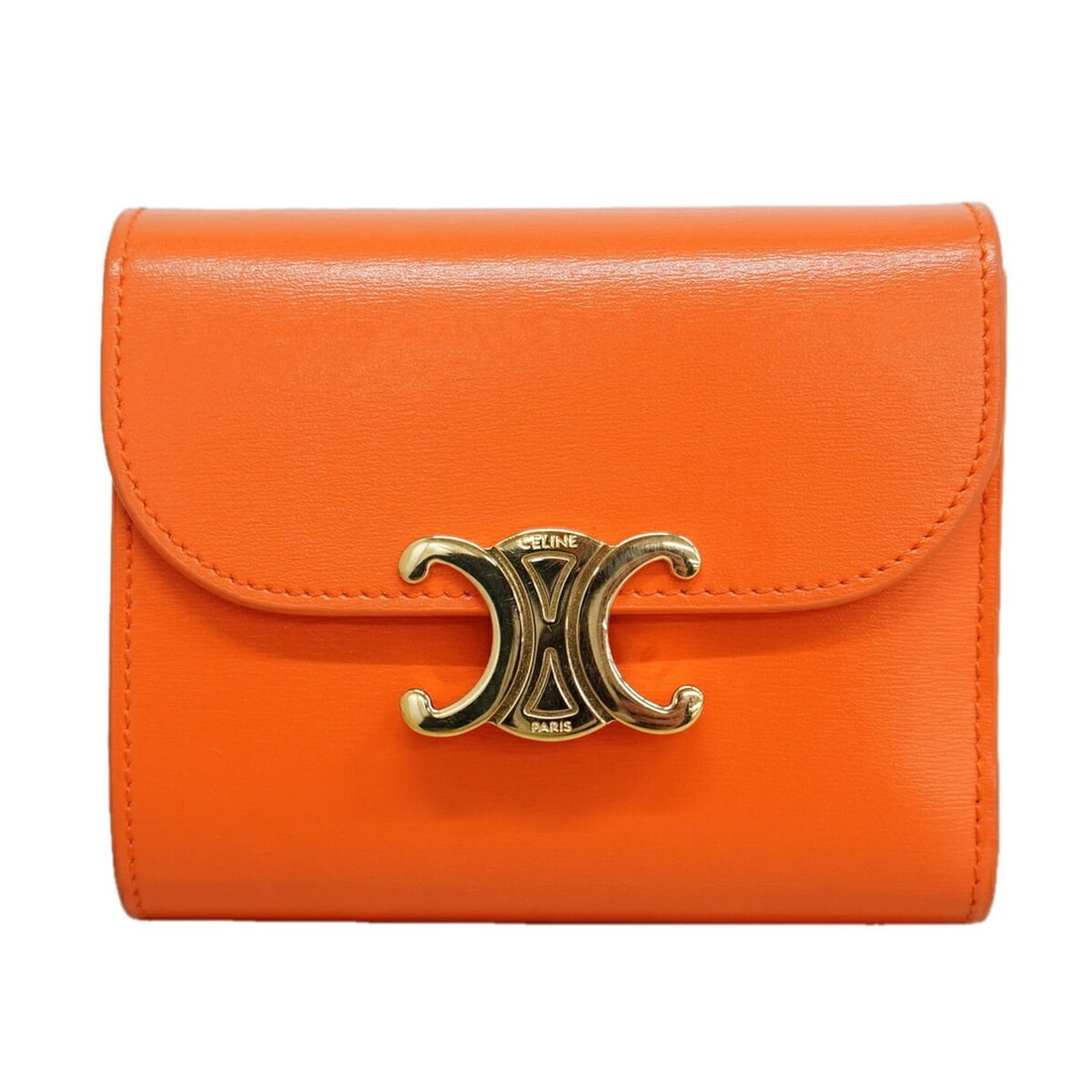 Celine Triomphe Leather Tri-fold Wallet, Orange, Women's: --- Catalog ---Category: SizeSize (HxWxD): 9cm x 10.5cm x 3cm / 3.54'' x 4.13'' x 1.18''Category: DesignType: Wallet (tri-fold)Color: OrangeGender: WomenMaterial: Leather Category: GeneralBrand: Celin