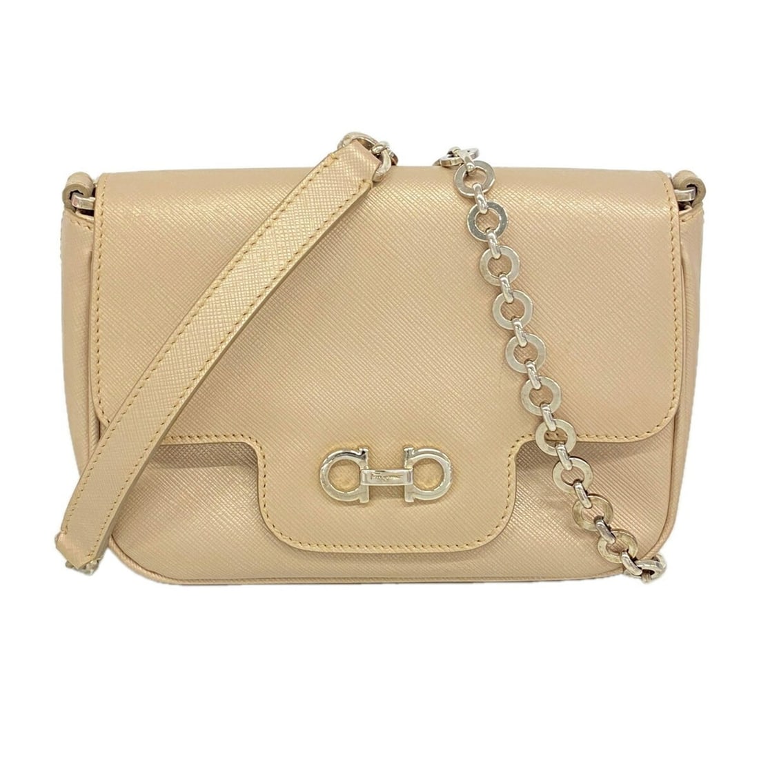 Salvatore Ferragamo Gancini Leather Shoulder Bag, Beige, Women's: --- Catalog ---Category: SizeSize (HxWxD): 13cm x 18cm x 7cm / 5.11'' x 7.08'' x 2.75''Category: DesignType: Shoulder bagColor: BeigeGender: WomenMaterial: Leather Hardware Color: SilverCategory: Gene