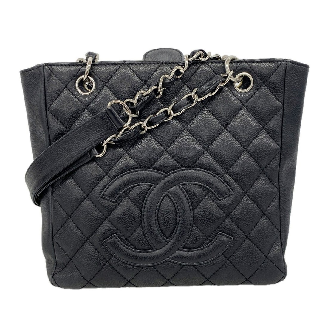 Chanel Tote Bag/Chain Matelassé Caviar Leather Black Women's: --- Catalog ---Category: SizeSize (HxWxD): 24cm x 24.5cm x 8.5cm / 9.44'' x 9.64'' x 3.34''Category: DesignType: Tote bagColor: BlackGender: WomenMaterial: Grained Calfskin Hardware Color: SilverCateg