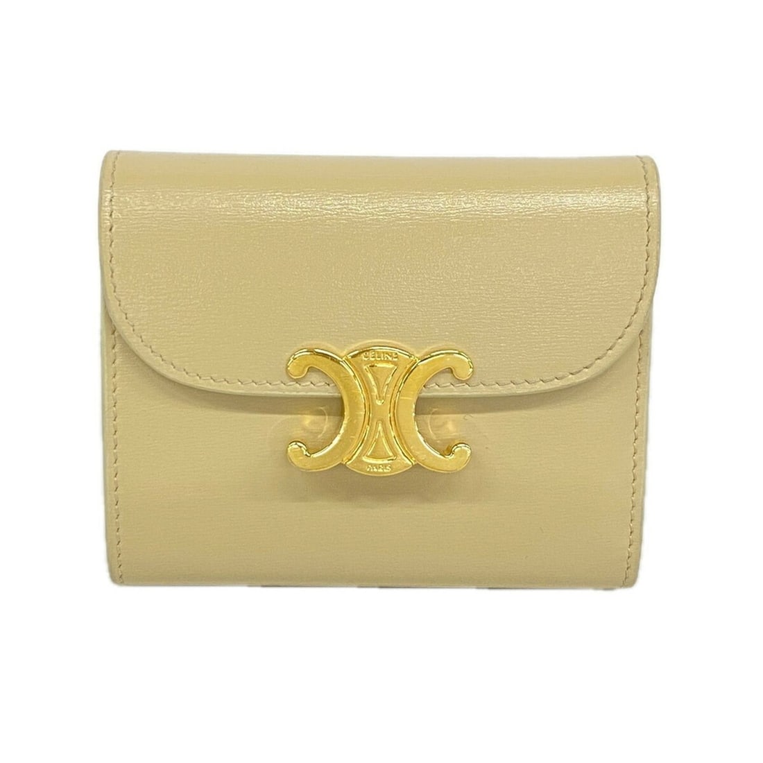 Celine Triomphe Leather Tri-fold Wallet, Beige, Women's, P3517069: --- Catalog ---Category: SizeSize (HxWxD): 9cm x 10.5cm x 3cm / 3.54'' x 4.13'' x 1.18''Category: DesignType: Wallet (tri-fold)Color: BeigeGender: WomenMaterial: Leather Category: GeneralBrand: Celine