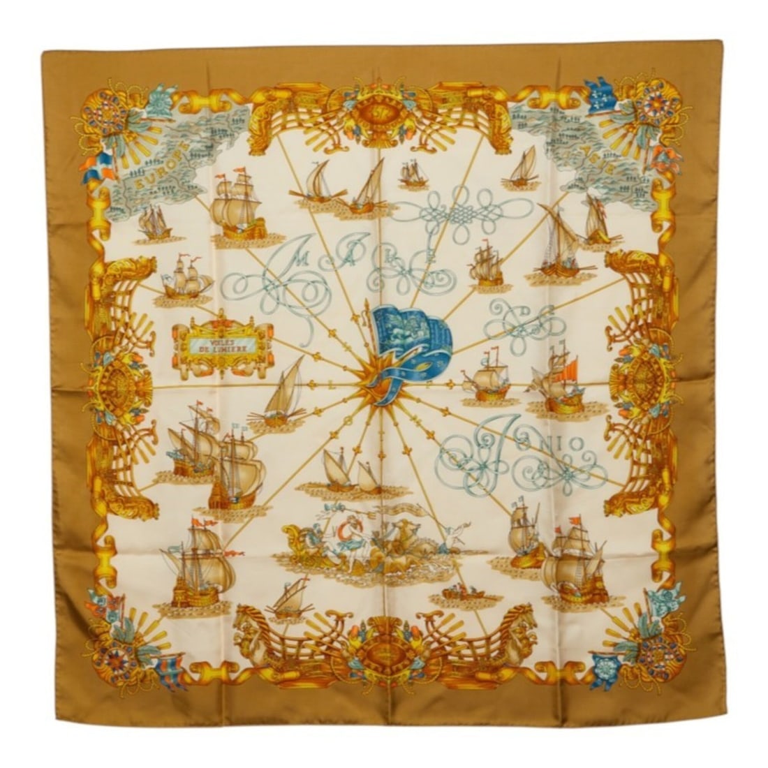 Hermes Carre 90 VOILES DE LUMIERE (Sailboats of Light) Scarf, Large White, Multicolor, Women's (1 of 16)