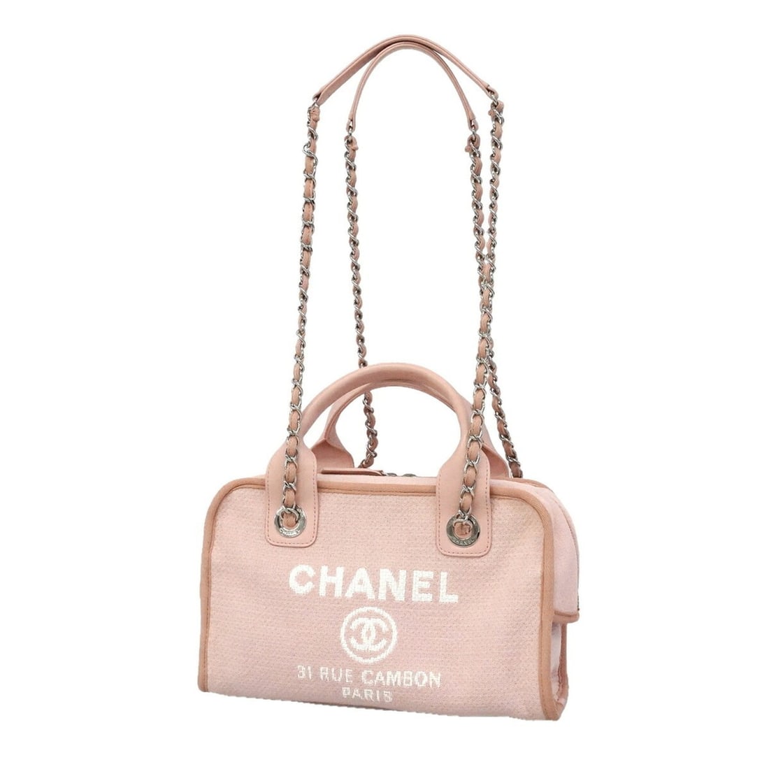 Chanel Deauville Chain Shoulder Bag, Canvas, Pink, 2-way Bag for Women, P3472577: --- Catalog ---Category: SizeSize (HxWxD): 19cm x 27cm x 12cm / 7.48'' x 10.62'' x 4.72''Category: DesignType: HandbagColor: PinkGender: WomenMaterial: Canvas Hardware Color: SilverCategory: GeneralBr
