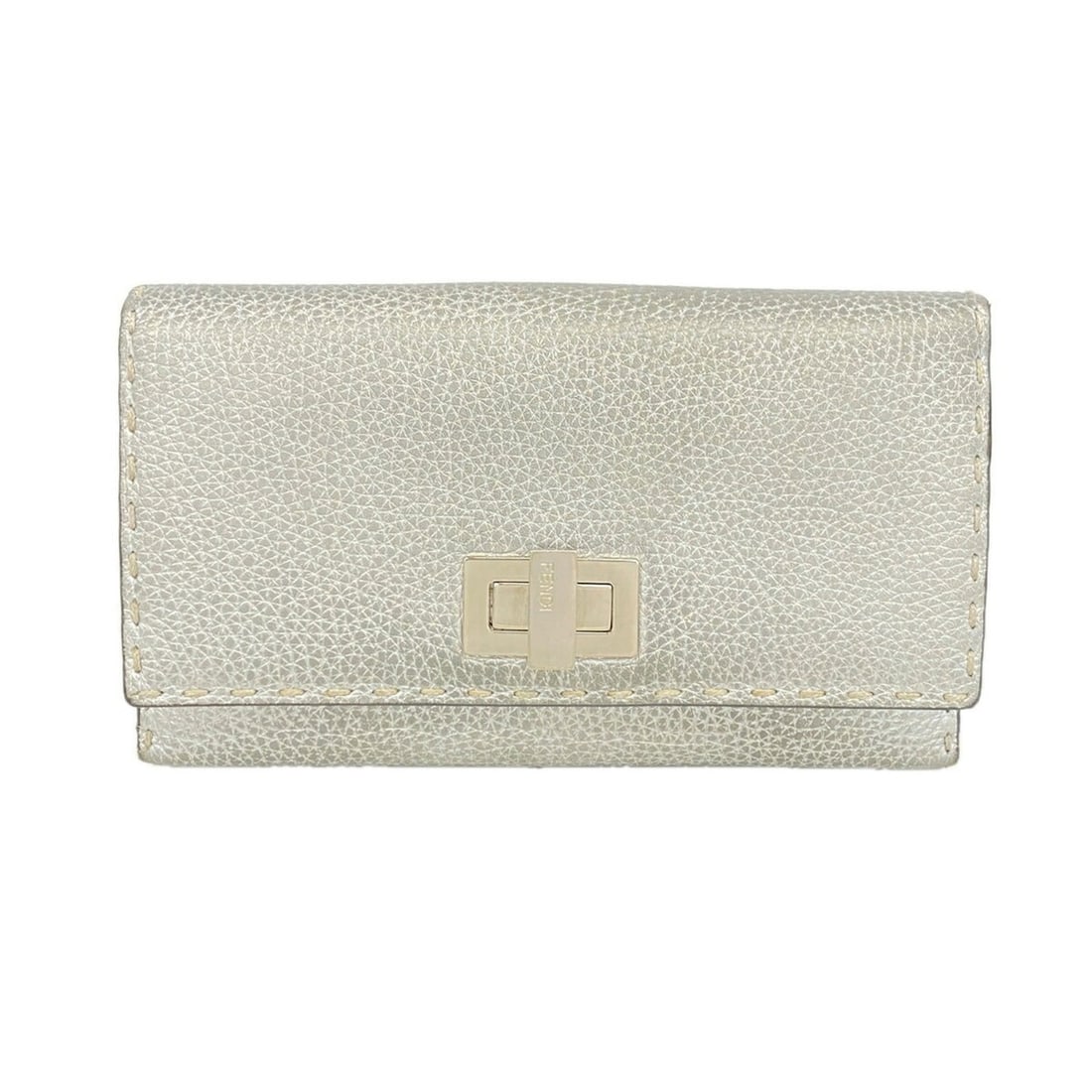 Fendi Selleria Leather Long Wallet, Silver, Women's, P3427269: --- Catalog ---Category: SizeSize (HxWxD): 11cm x 18cm x 2.5cm / 4.33'' x 7.08'' x 0.98''Category: DesignType: Long wallet (bi-fold)Color: SilverGender: WomenMaterial: Leather Category: GeneralBrand: 