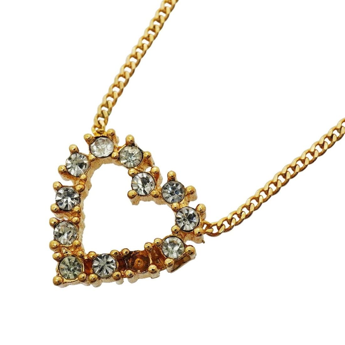 Christian Dior Necklace, Heart Motif, GP Plated, Rhinestone, Gold, Women's: --- Catalog ---Category: SizePendant Size: 12.8mm x 13.1mm / 0.5'' x 0.51''Neck Circumference: 39 cm - 43.5 cm / 15.35'' - 17.12''Category: DesignColor: GoldGender: WomenMaterial: Gold plating, Rhines
