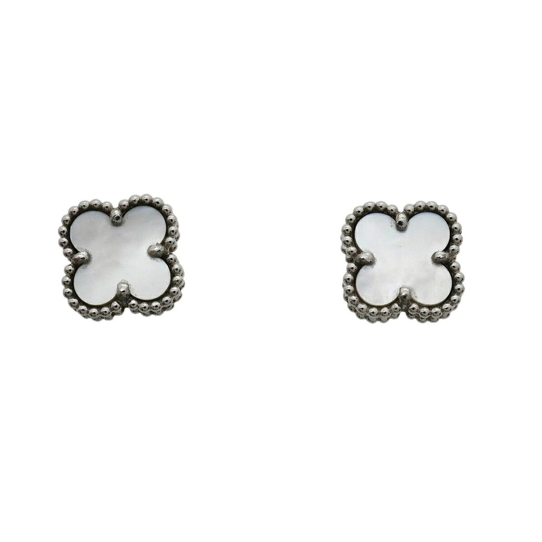 Van Cleef & Arpels Sweet Alhambra Earrings, 18K White Gold, Mother-of-Pearl, Ladies': --- Catalog ---Category: SizeSize (HxWxD): 7.90mm x 7.90mm / 0.31'' x 0.31''Category: DesignType: Stud earringsGender: WomenMaterial: Mother of pearl, White gold (18K)Category: GeneralBrand: Van Cleef