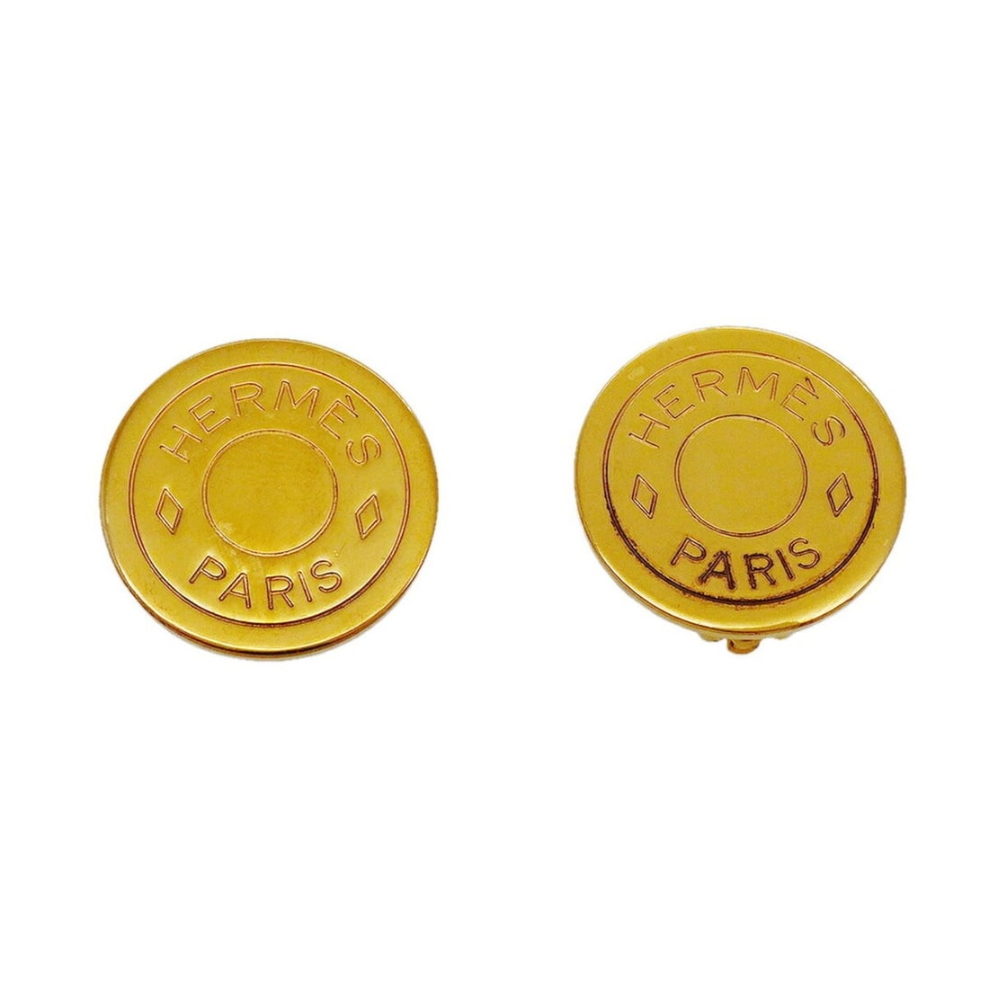 Hermes Earrings, Sellier, GP Plated, Gold, Women's: --- Catalog ---Category: SizeSize (HxWxD): 20.00mm x 20.00mm / 0.79'' x 0.79''Category: DesignType: Clip earringsColor: GoldGender: WomenMaterial: Gold platingCategory: GeneralBrand: Hermes--- Item Li