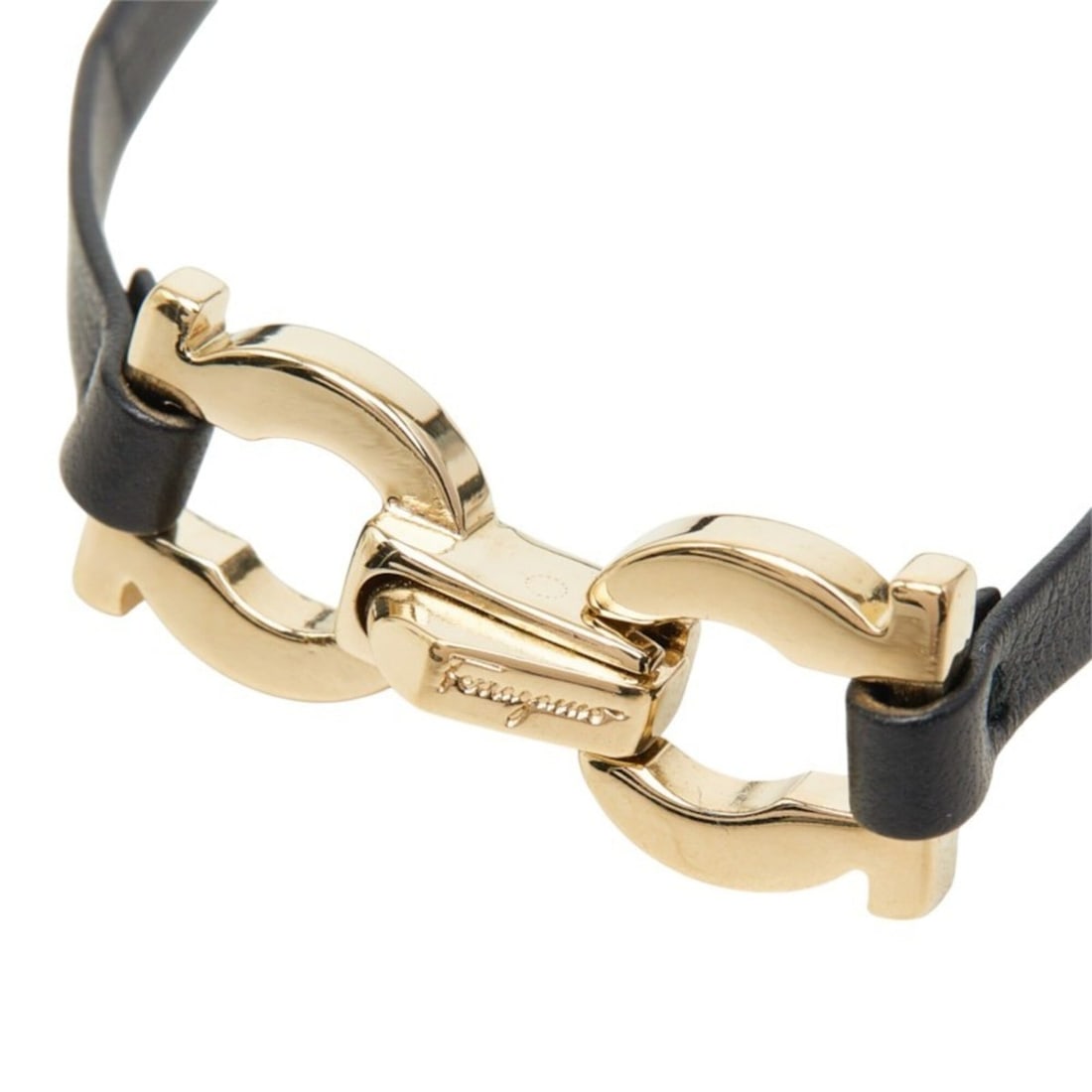 Salvatore Ferragamo Gancini Choker Double Bracelet Necklace Black Gold Leather Plated Women's: --- Catalog ---Category: SizeLength: 35cm / 13.77''Category: DesignType: Charm braceletColor: Black, GoldGender: WomenMaterial: LeatherCategory: GeneralBrand: Salvatore Ferragamo--- Item List ---Secti
