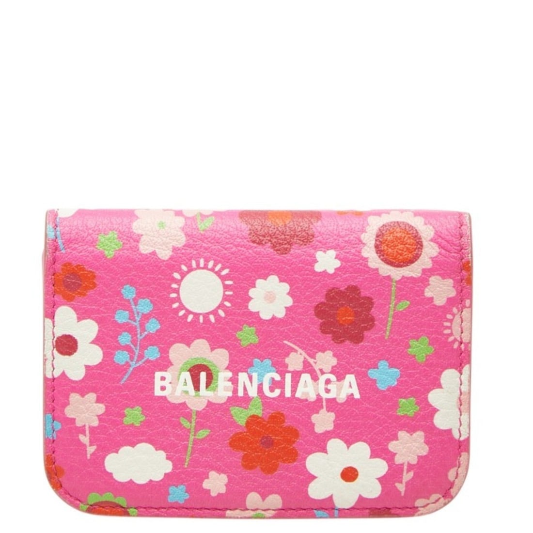 Balenciaga Flower Cash Mini Wallet Tri-fold Compact 593813 Pink Multicolor Leather Women's: --- Catalog ---Category: SizeSize (HxWxD): 7cm x 9.5cm x 2cm / 2.75'' x 3.74'' x 0.78''Category: DesignType: Wallet (tri-fold)Color: Multi-color, PinkGender: WomenMaterial: Leather Category: GeneralMP