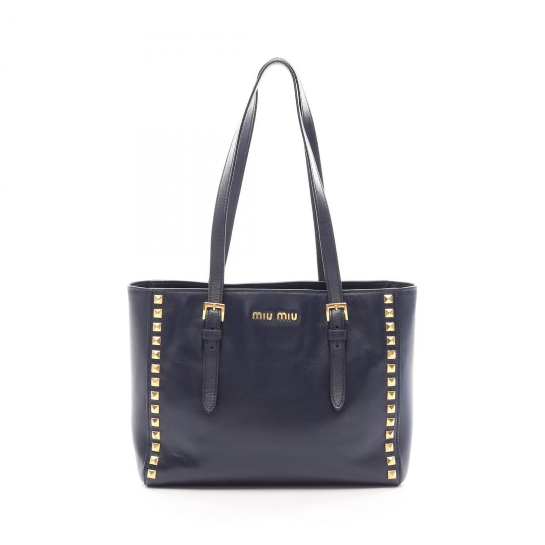 Miu Miu Miu Studded Tote Bag Handbag Leather Women's Navy: --- Catalog ---Category: SizeSize (HxWxD): 21cm x 28cm x 8cm / 8.26'' x 11.02'' x 3.14''Category: DesignType: Handbag, Tote bagColor: NavyGender: WomenMaterial: Leather Category: GeneralBrand: Miu Miu