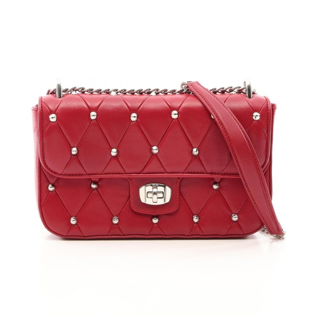 Miu Miu Miu Quilted Studded Shoulder Bag/Handbag, Leather, Women's, Red: --- Catalog ---Category: SizeSize (HxWxD): 13.5cm x 22cm x 5.5cm / 5.31'' x 8.66'' x 2.16''Category: DesignType: Handbag, Shoulder bagColor: Red colorGender: WomenMaterial: Leather Category: GeneralBr