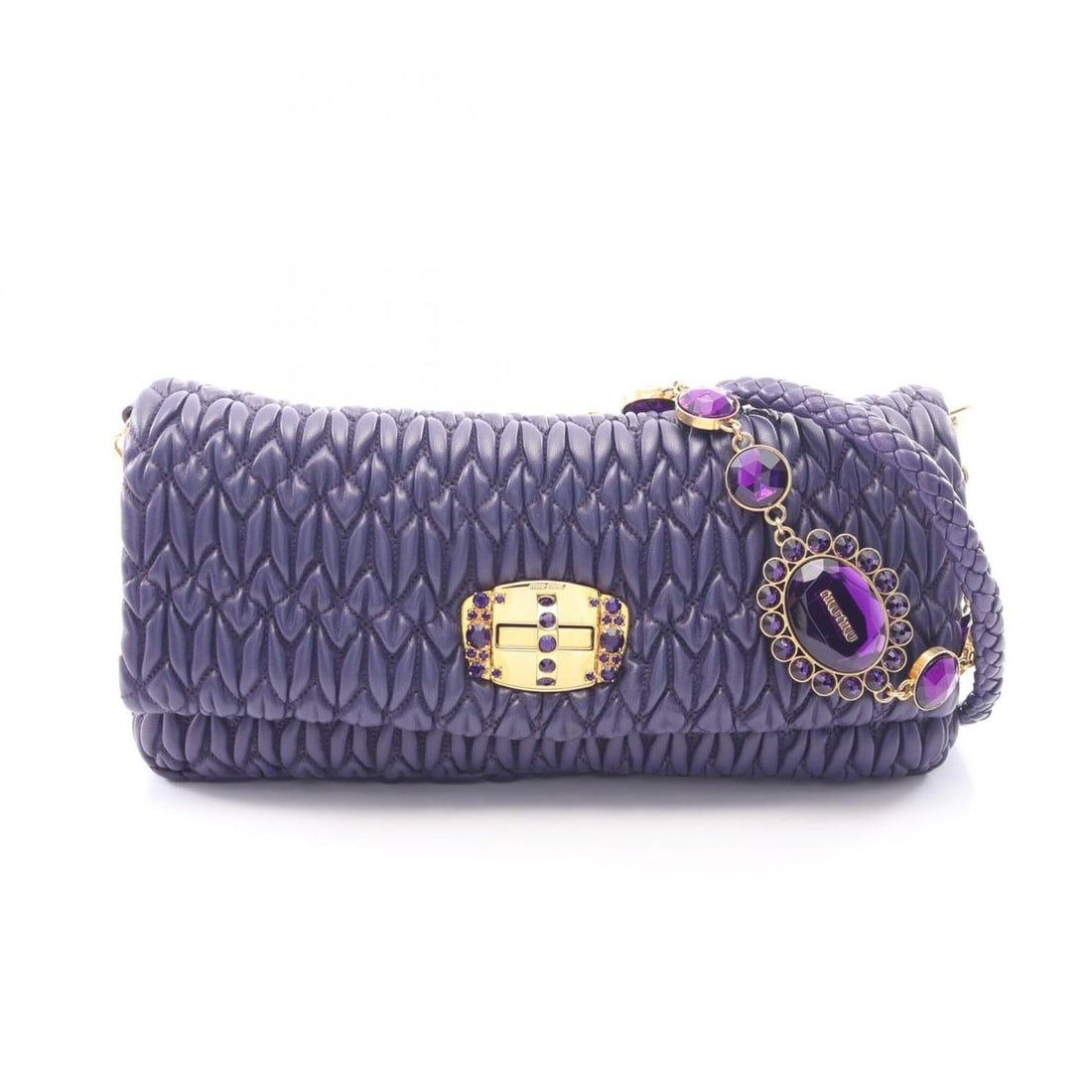 Miu Miu Miu NAPPA CRYSTAL Matelassé Shoulder Bag/Handbag, Leather, Women's, Purple (1 of 9)