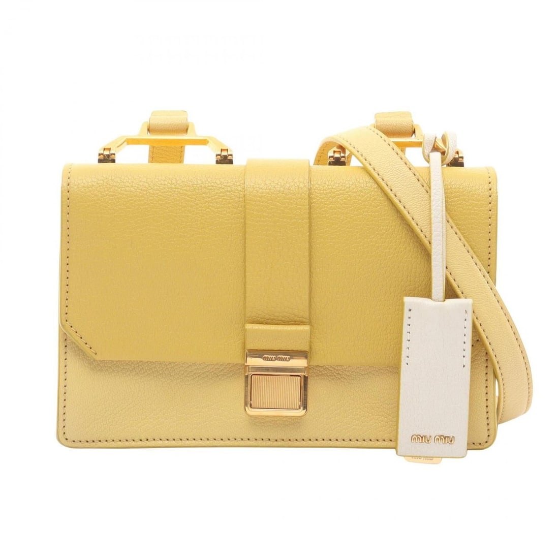 Miu Miu Miu Madras Shoulder Bag/Handbag, Leather, Women's, Yellow/White: --- Catalog ---Category: SizeSize (HxWxD): 13cm x 20.5cm x 5cm / 5.11'' x 8.07'' x 1.96''Category: DesignType: Handbag, Shoulder bagColor: White, YellowGender: WomenMaterial: Leather Category: General