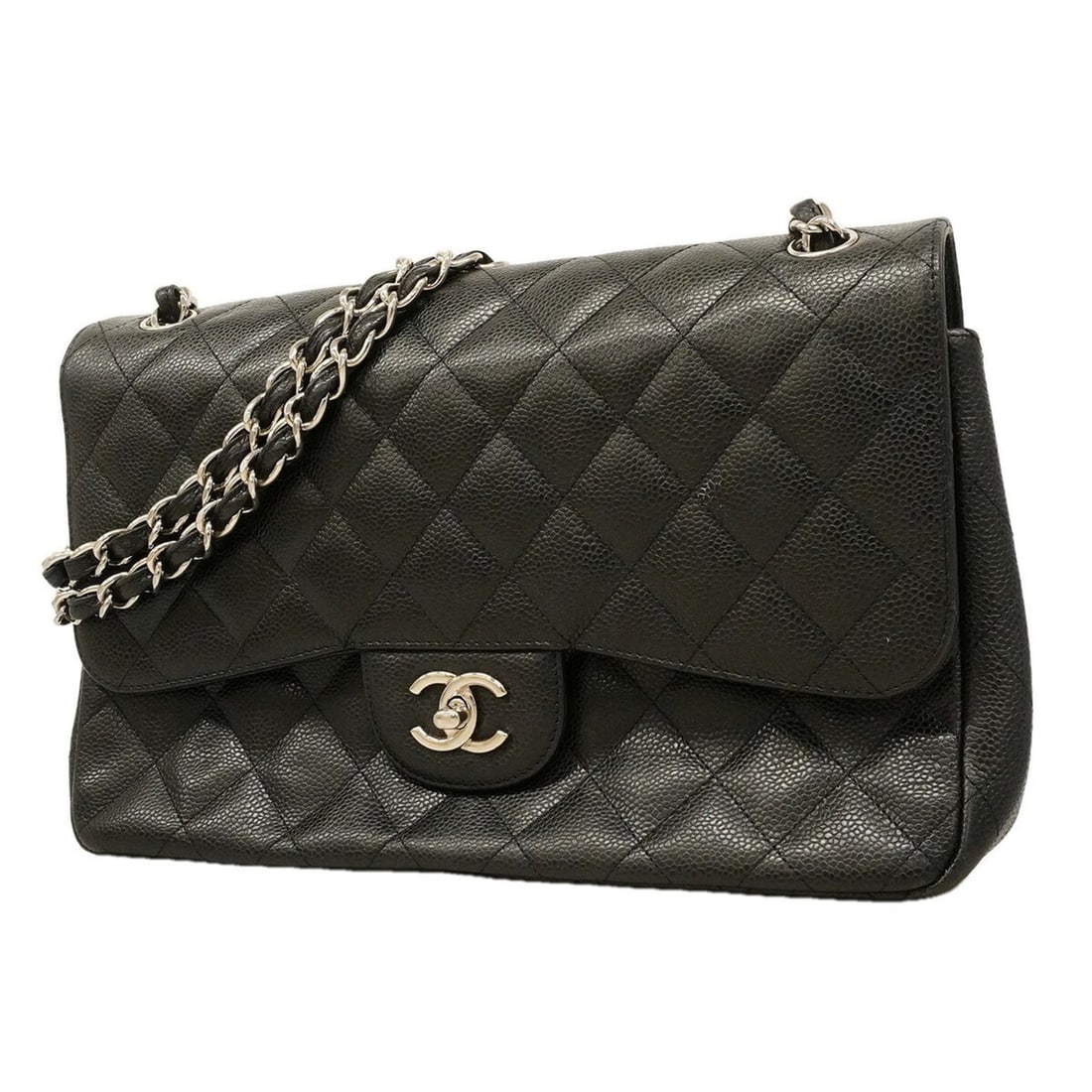 Chanel Shoulder Bag, Large Matelassé, Double Flap, Chain, Caviar Leather, Black, Women's: --- Catalog ---Category: SizeSize (HxWxD): 20cm x 30.5cm x 9cm / 7.87'' x 12'' x 3.54''Category: DesignType: Shoulder bagColor: BlackGender: WomenMaterial: Grained Calfskin Hardware Color: SilverCateg