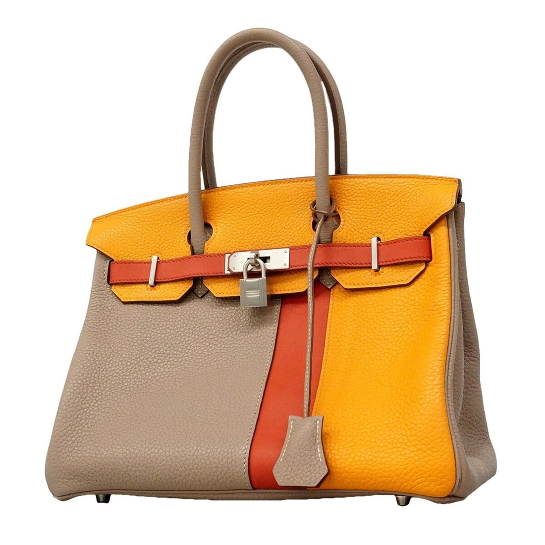 Hermes Birkin 30 Casaque Handbag, Taurillon Clemence Leather, Tourterelle Grey, Sanguine Mustard,: --- Catalog ---Category: SizeSize (HxWxD): 25.5cm x 30.5cm x 15cm / 10.03'' x 12'' x 5.9''Category: DesignType: HandbagColor: Gris Tourterelle, Mustard, SanguineGender: WomenMaterial: Taurillon clemen