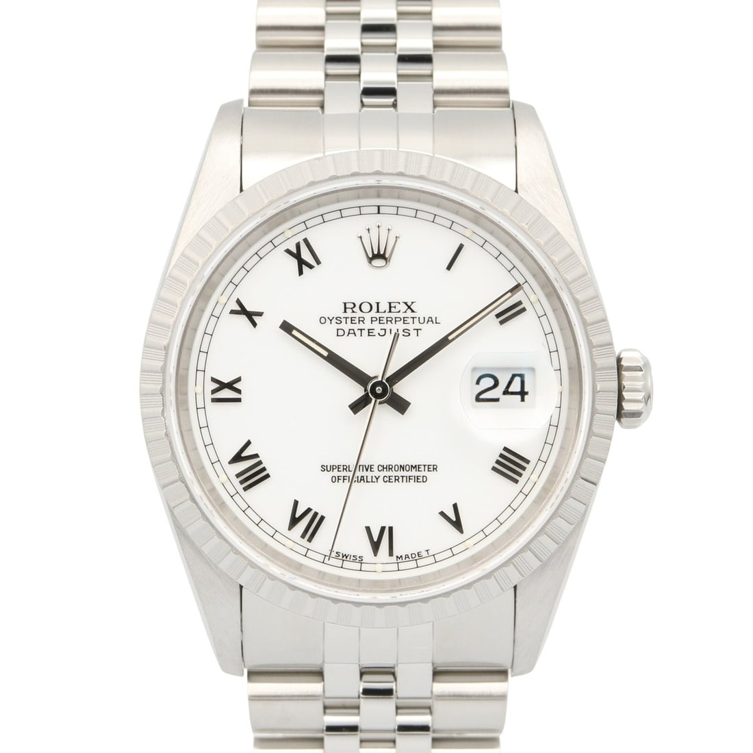 Rolex Datejust S-series watch, stainless steel, men's, white, Roman numerals, 16220: --- Catalog ---Category: SizeWrist Size: 19cm / 7.48''Case Diameter: 36mm / 1.42''Category: DesignType: WristwatchGender: MenColor (Dial): WhiteMaterial (Band): Stainless steelMaterial (Case): Stainle
