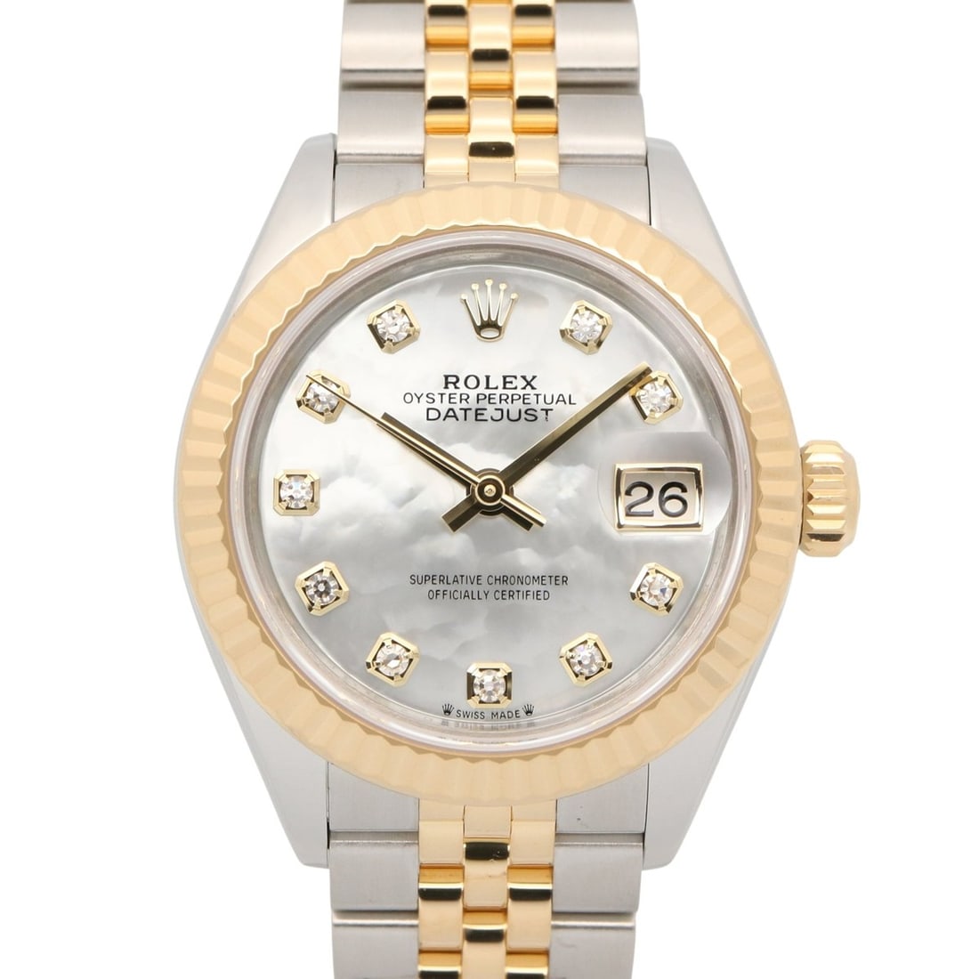Rolex Datejust 10P Diamond Random Serial Number Watch 18K (Yellow Gold) Stainless Steel Ladies White: --- Catalog ---Category: SizeWrist Size: 15.5cm / 6.1''Case Diameter: 28mm / 1.1''Category: DesignType: WristwatchGender: WomenColor (Dial): White shellMaterial (Band): Stainless steel, Yellow gold (1