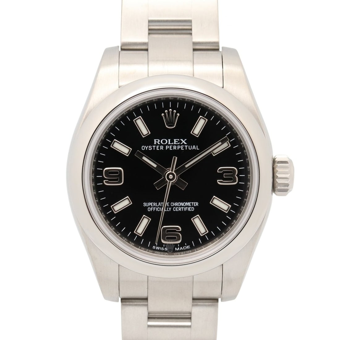 Rolex Oyster Perpetual Random Serial Number Watch, Stainless Steel, Ladies, Black, 369 Dial, 176200: --- Catalog ---Category: SizeWrist Size: 16cm / 6.29''Case Diameter: 26mm / 1.02''Category: DesignType: WristwatchGender: WomenColor (Dial): BlackMaterial (Band): Stainless steelMaterial (Case): Stain