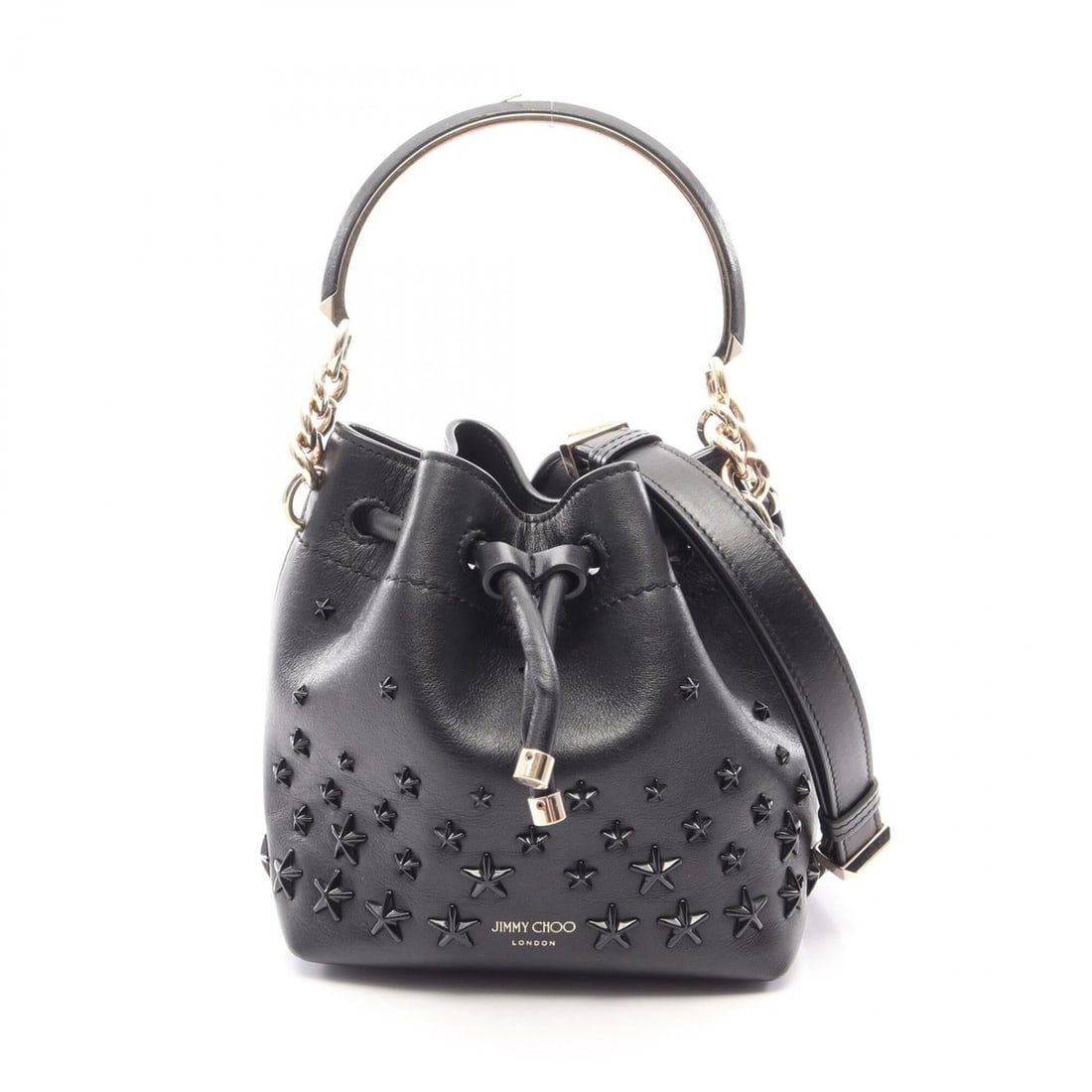 Jimmy Choo Bon Bucket 2-Way Handbag, Leather, Women's, Black: --- Catalog ---Category: SizeSize (HxWxD): 17.5cm x 15cm x 10cm / 6.88'' x 5.9'' x 3.93''Category: DesignType: HandbagColor: BlackGender: WomenMaterial: Leather Category: GeneralBrand: Jimmy Choo--- I