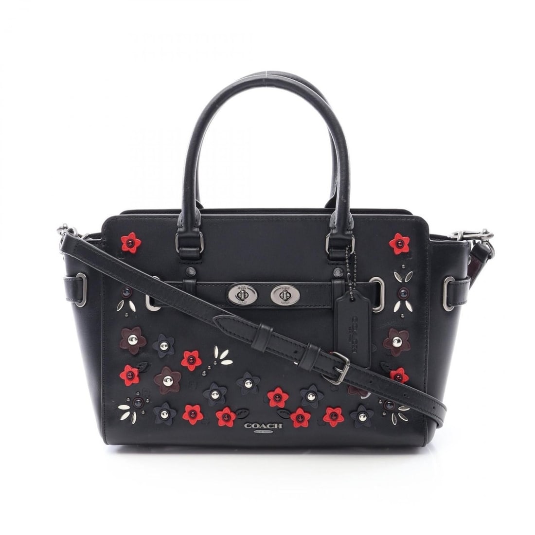 Coach Blake Carryall Flower 2-Way Handbag, Leather, Women's, Black (F59450): --- Catalog ---Category: SizeSize (HxWxD): 18cm x 25cm x 11cm / 7.08'' x 9.84'' x 4.33''Category: DesignType: HandbagColor: BlackGender: WomenMaterial: Leather Category: GeneralMPN: F59450Brand: Coach