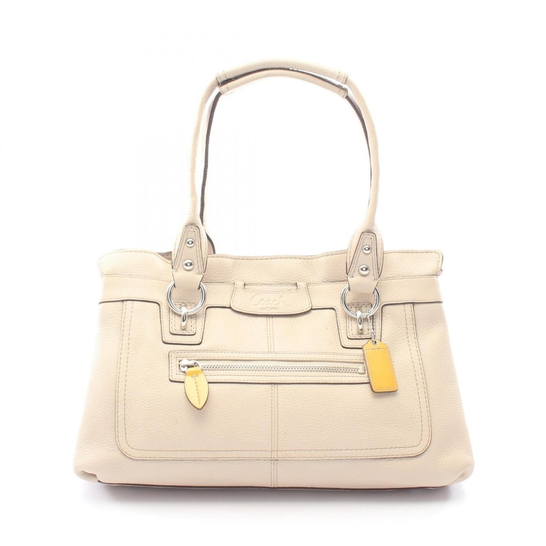 Coach PENELOPE Shoulder Bag/Handbag, Leather, Patent Women's, Ivory/Yellow, F14686: --- Catalog ---Category: SizeSize (HxWxD): 21cm x 35cm x 12cm / 8.26'' x 13.77'' x 4.72''Category: DesignType: Handbag, Shoulder bagColor: Ivory, YellowGender: WomenMaterial: Leather , Patent leather 