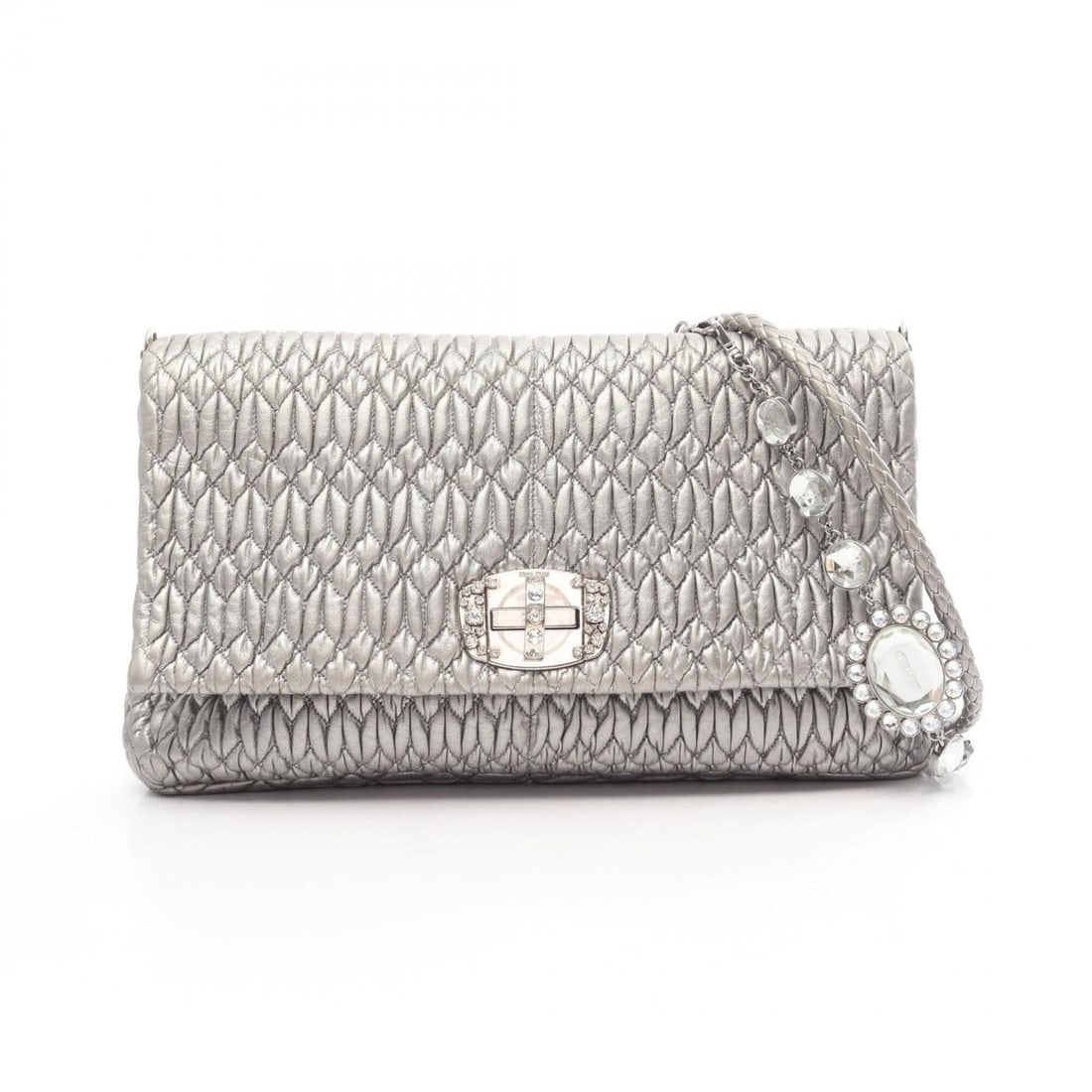 Miu Miu Miu NAPPA CRYSTAL Matelassé 2-Way Shoulder Bag/Handbag, Leather, Women's, Silver Tone (1 of 14)