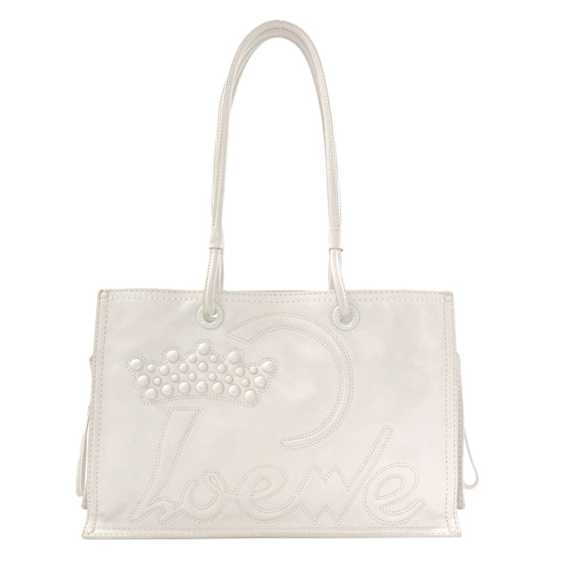 Loewe Crown Tote Bag, Calfskin, Women's: --- Catalog ---Category: SizeSize (HxWxD): 24cm x 35cm x 13cm / 9.44'' x 13.77'' x 5.11''Category: DesignType: Tote bagColor: WhiteGender: WomenMaterial: Leather Category: GeneralBrand: Loewe--- Item 