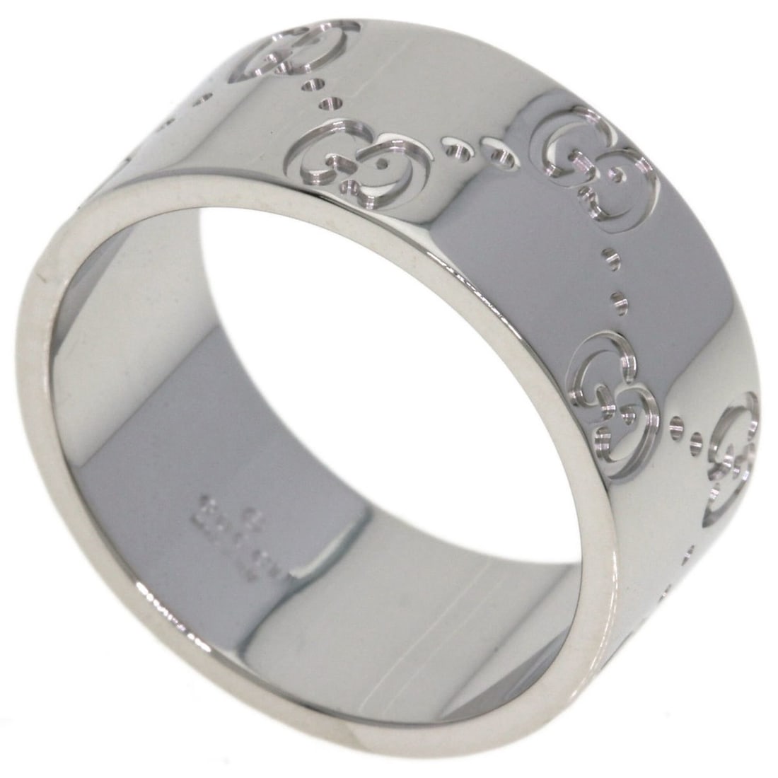 Gucci Icon Wide #16 Ring, 18K White Gold, Women's.: --- Catalog ---Category: SizeWidth: 9mm / 0.35''Weight: 10g / 0.35oz.JP Size: 16US Size: 8Category: DesignType: Band ringMetal: White GoldGender: WomenMetal Purity: 18KCategory: GeneralLine: IconBrand