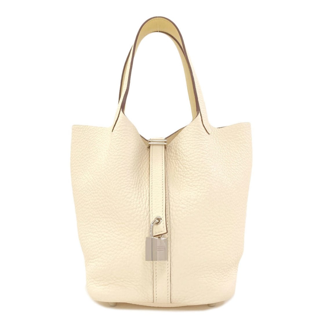 Hermes Picotin Lock PM Silver Hardware Handbag, Taurillon Leather, Women's HERMES: --- Catalog ---Category: SizeSize (HxWxD): 19cm x 13.5cm x 18cm / 7.48'' x 5.31'' x 7.08''Handle Length: 29cm / 11.41''Category: DesignType: HandbagColor: CreamGender: WomenClosure: BeltMaterial: Taur